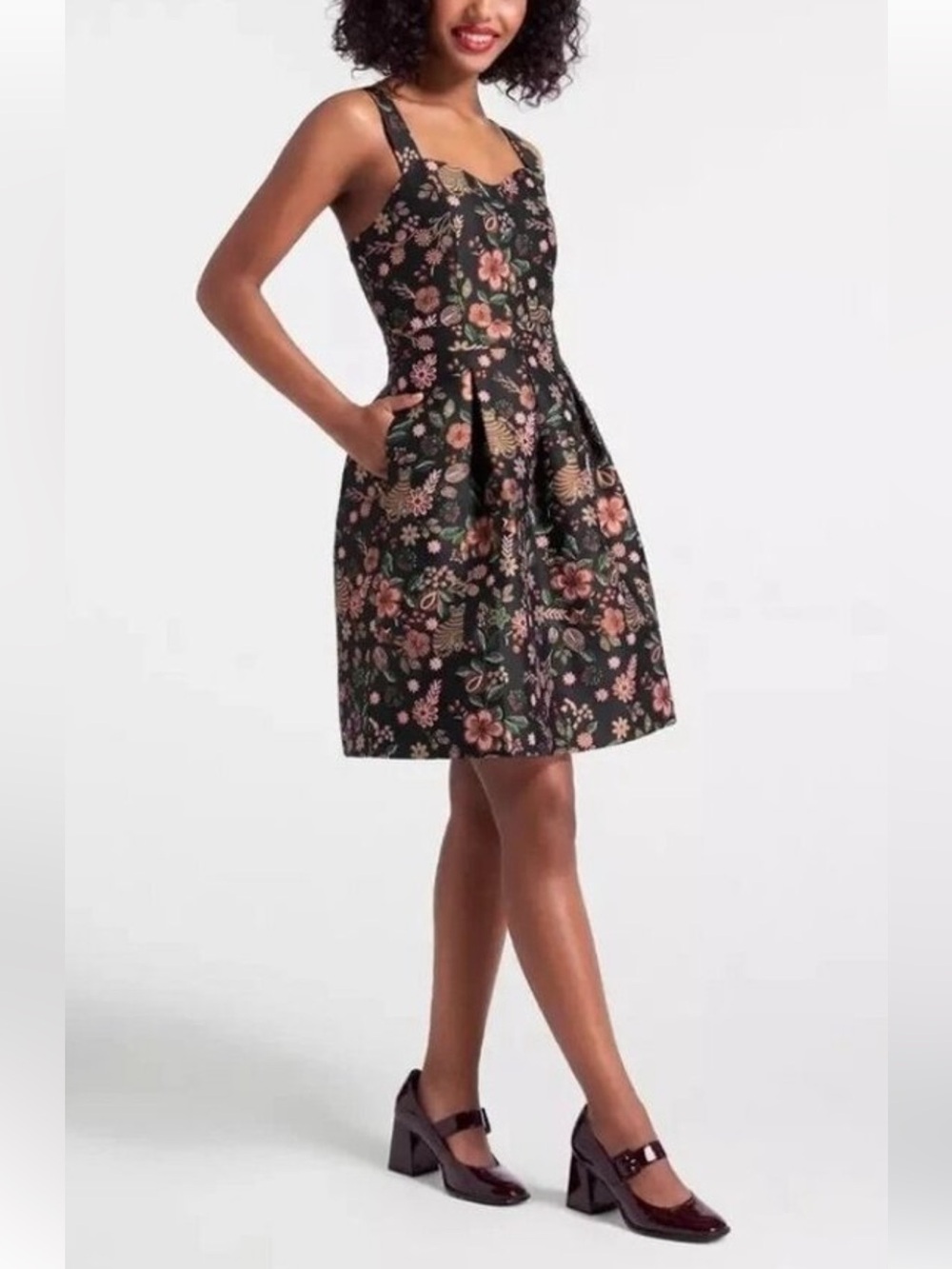 ModCloth NEW Dash of Decadence Fit Flare Dress Womens 10 Cats Flower Cottagecore